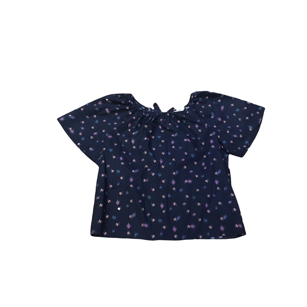 Rebecca Taylor women’s 8 top floral micro print on navy blue open back bow tie